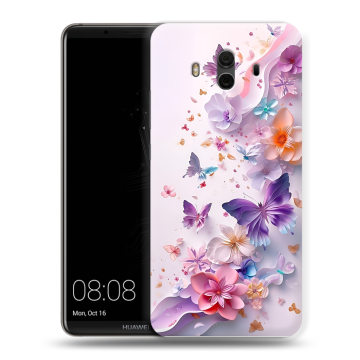 Силиконовый чехол на Huawei Mate 10 с принтом цветы бабочки