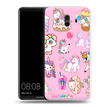 Силиконовый чехол на Huawei Mate 10 с принтом розовые единороги