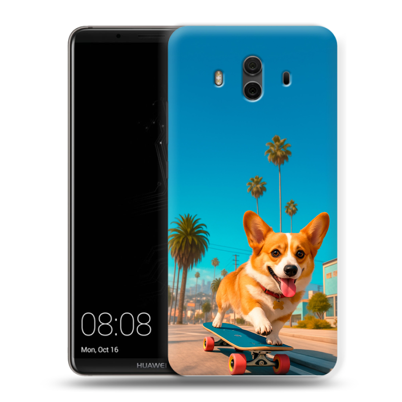Пластиковый чехол на Huawei Mate 10 с принтом Корги на скейте Пластиковый чехол на Huawei Mate 10 с принтом Корги на скейте