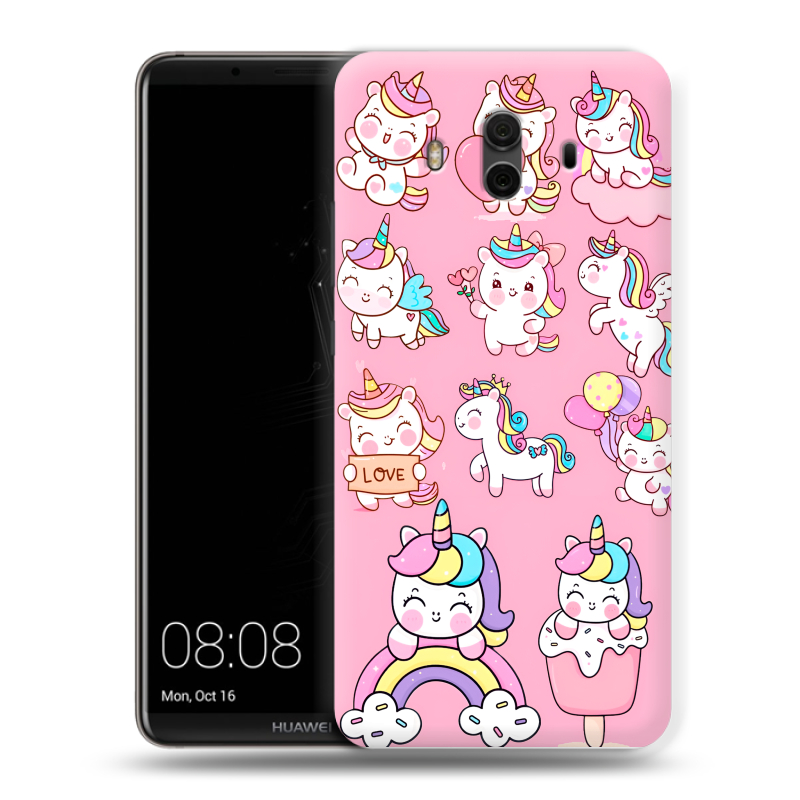 Пластиковый чехол на Huawei Mate 10 с принтом Единороги и радуга Пластиковый чехол на Huawei Mate 10 с принтом Единороги и радуга