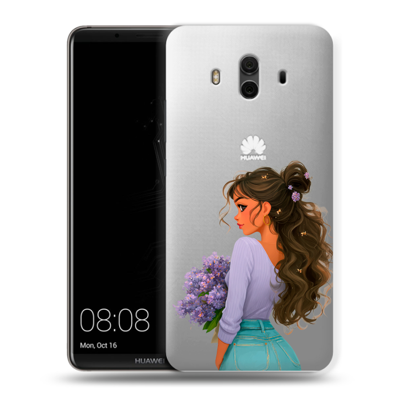 Силиконовый чехол на Huawei Mate 10 с принтом девушка цветы Силиконовый чехол на Huawei Mate 10 с принтом девушка цветы