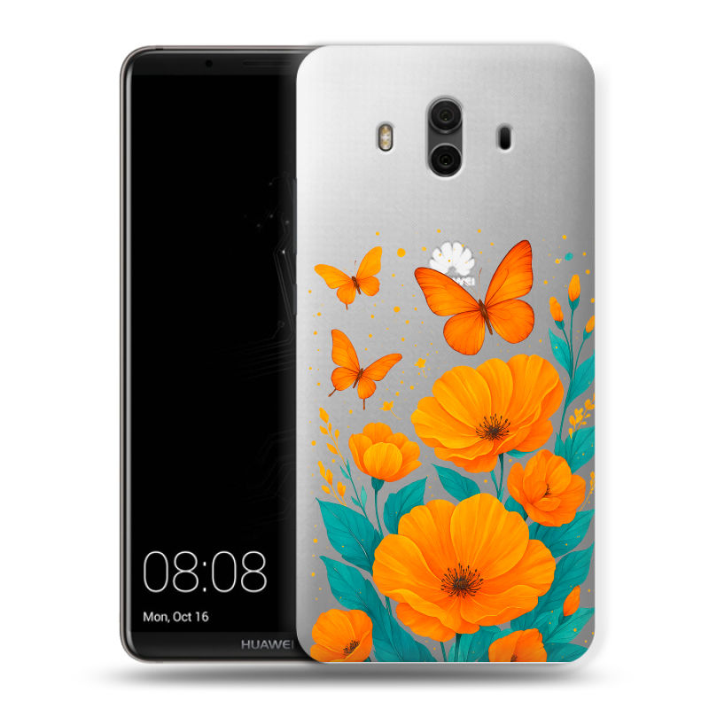 Пластиковый чехол на Huawei Mate 10 с принтом цветы бабочки Пластиковый чехол на Huawei Mate 10 с принтом цветы бабочки