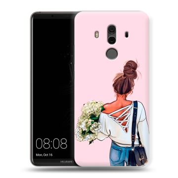 Силиконовый чехол на Huawei Mate 10 Pro с принтом Девушка и букет
