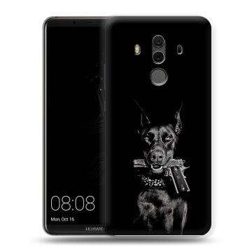 Силиконовый чехол на Huawei Mate 10 Pro с принтом Доберман и пистолет