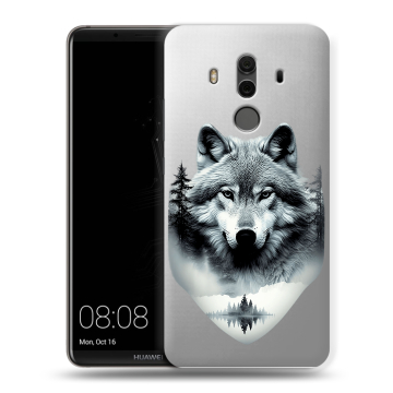 Силиконовый чехол на Huawei Mate 10 Pro с принтом Волк в лесу Силиконовый чехол на Huawei Mate 10 Pro с принтом Волк в лесу