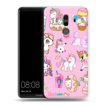 Силиконовый чехол на Huawei Mate 10 Pro с принтом розовые единороги