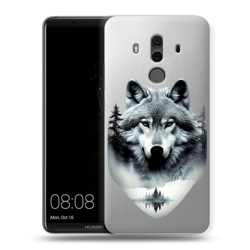 Силиконовый чехол на Huawei Mate 10 Pro с принтом Волк в лесу Силиконовый чехол на Huawei Mate 10 Pro с принтом Волк в лесу