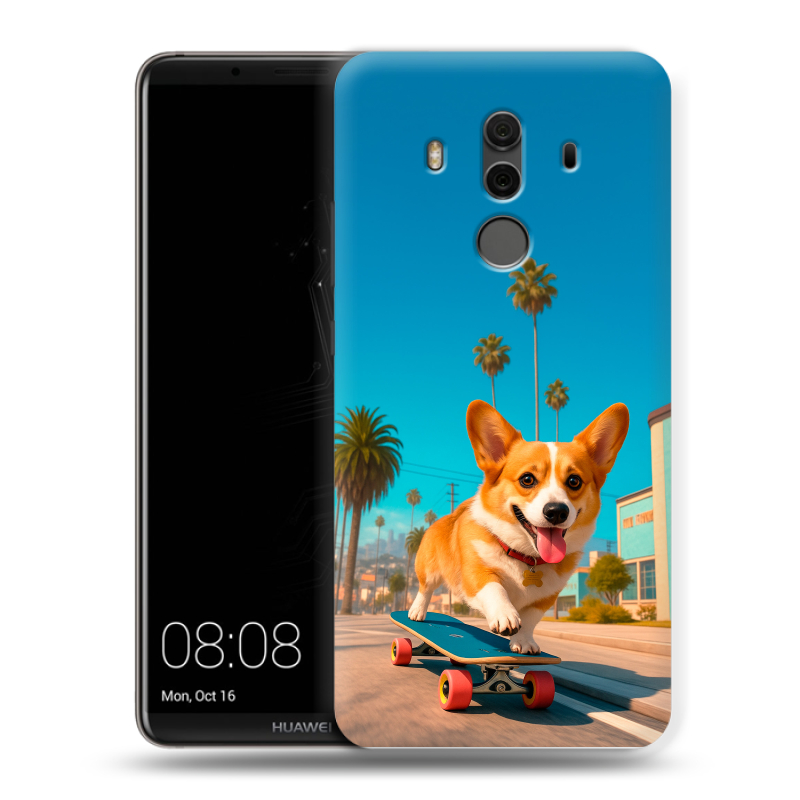 Силиконовый чехол на Huawei Mate 10 Pro с принтом Корги на скейте Силиконовый чехол на Huawei Mate 10 Pro с принтом Корги на скейте
