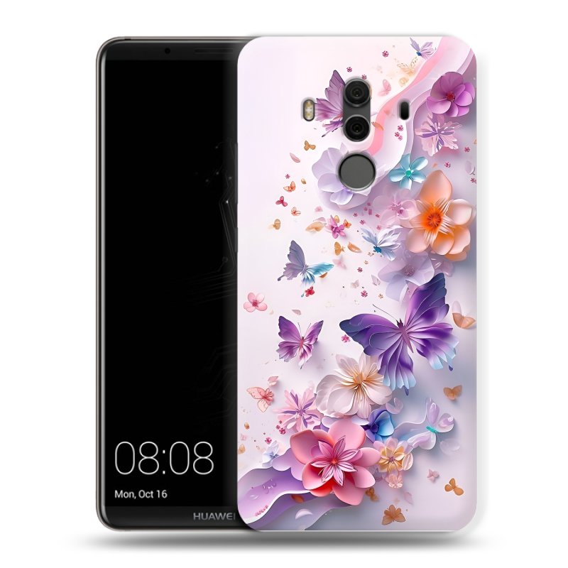 Силиконовый чехол на Huawei Mate 10 Pro с принтом цветы бабочки Силиконовый чехол на Huawei Mate 10 Pro с принтом цветы бабочки