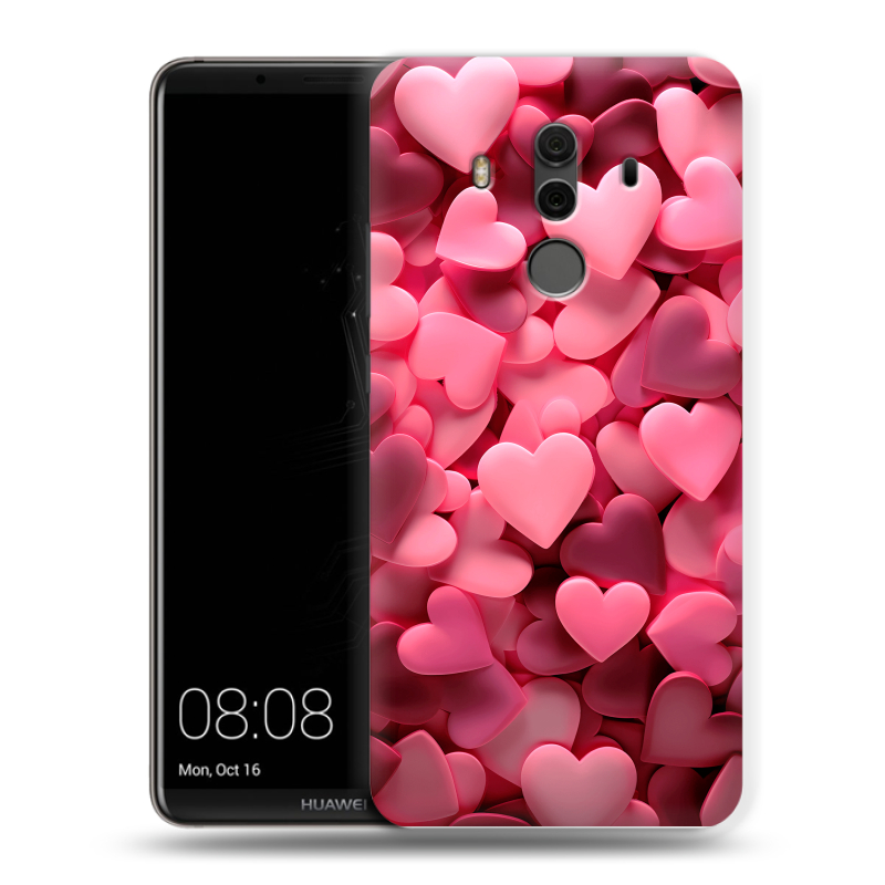 Силиконовый чехол на Huawei Mate 10 Pro с принтом розовые сердечки Силиконовый чехол на Huawei Mate 10 Pro с принтом розовые сердечки