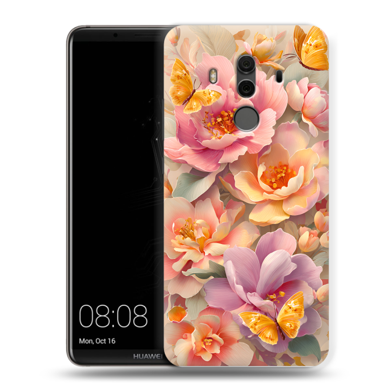 Силиконовый чехол на Huawei Mate 10 Pro с принтом Цветы и бабочки Силиконовый чехол на Huawei Mate 10 Pro с принтом Цветы и бабочки