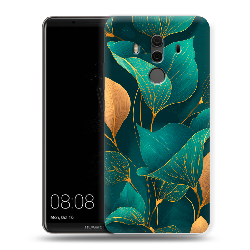 Силиконовый чехол на Huawei Mate 10 Pro с принтом Листья и золото Силиконовый чехол на Huawei Mate 10 Pro с принтом Листья и золото