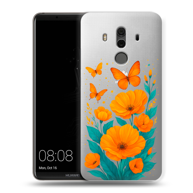 Силиконовый чехол на Huawei Mate 10 Pro с принтом цветы бабочки Силиконовый чехол на Huawei Mate 10 Pro с принтом цветы бабочки