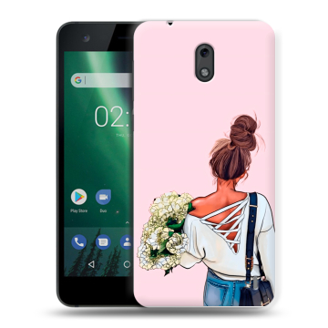 Силиконовый чехол на Nokia 2 с принтом Девушка и букет Силиконовый чехол на Nokia 2 с принтом Девушка и букет