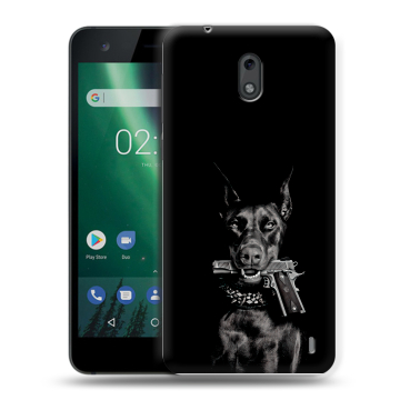 Силиконовый чехол на Nokia 2 с принтом Доберман и пистолет Силиконовый чехол на Nokia 2 с принтом Доберман и пистолет