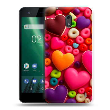 Силиконовый чехол на Nokia 2 с принтом Сердечки Силиконовый чехол на Nokia 2 с принтом Сердечки