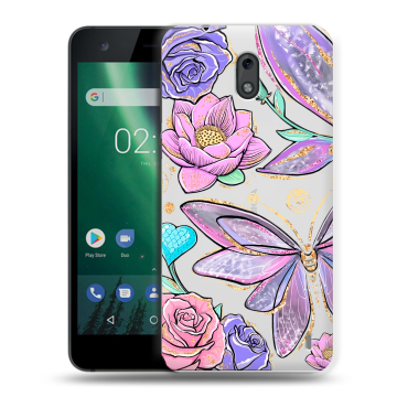 Силиконовый чехол на Nokia 2 с принтом Бабочки и цветы