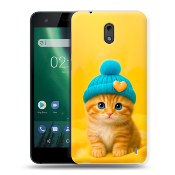 Силиконовый чехол на Nokia 2 с принтом Котенок в шапке