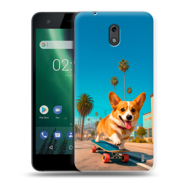 Силиконовый чехол на Nokia 2 с принтом Корги на скейте Силиконовый чехол на Nokia 2 с принтом Корги на скейте