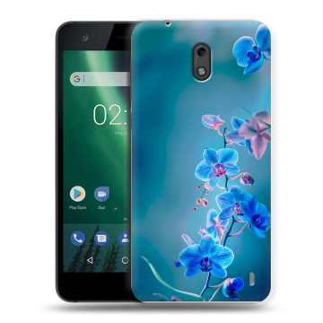 Силиконовый чехол на Nokia 2 с принтом Голубые цветы Силиконовый чехол на Nokia 2 с принтом Голубые цветы