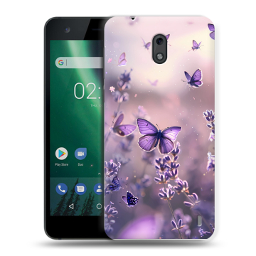 Силиконовый чехол на Nokia 2 с принтом бабочки и лаванда