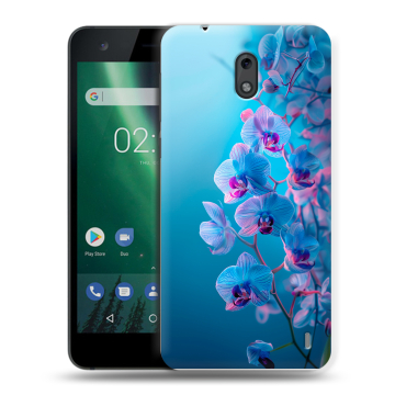 Силиконовый чехол на Nokia 2 с принтом голубые орхидеи