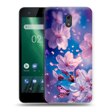 Силиконовый чехол на Nokia 2 с принтом цветы бабочки