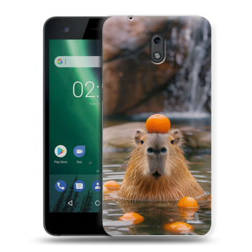 Силиконовый чехол на Nokia 2 с принтом Капибара с апельсином
