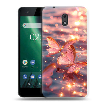 Силиконовый чехол на Nokia 2 с принтом бабочки розовые
