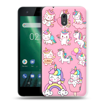 Силиконовый чехол на Nokia 2 с принтом Единороги и радуга