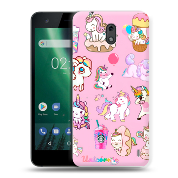 Силиконовый чехол на Nokia 2 с принтом розовые единороги Силиконовый чехол на Nokia 2 с принтом розовые единороги