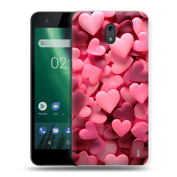Силиконовый чехол на Nokia 2 с принтом розовые сердечки