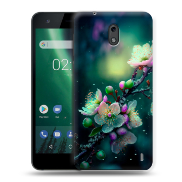 Силиконовый чехол на Nokia 2 с принтом Цветы и мрамор