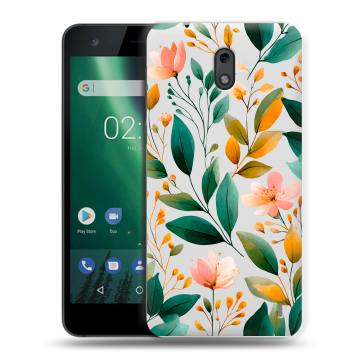Силиконовый чехол на Nokia 2 с принтом Цветы паттерн Силиконовый чехол на Nokia 2 с принтом Цветы паттерн