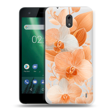 Силиконовый чехол на Nokia 2 с принтом Бежевые цветы Силиконовый чехол на Nokia 2 с принтом Бежевые цветы