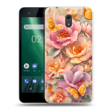 Силиконовый чехол на Nokia 2 с принтом Цветы и бабочки Силиконовый чехол на Nokia 2 с принтом Цветы и бабочки