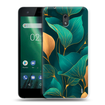 Силиконовый чехол на Nokia 2 с принтом Листья и золото Силиконовый чехол на Nokia 2 с принтом Листья и золото
