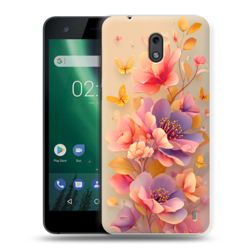 Силиконовый чехол на Nokia 2 с принтом Цветы и бабочки