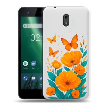 Силиконовый чехол на Nokia 2 с принтом цветы бабочки