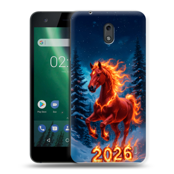 Силиконовый чехол на Nokia 2 с принтом Новый год коня