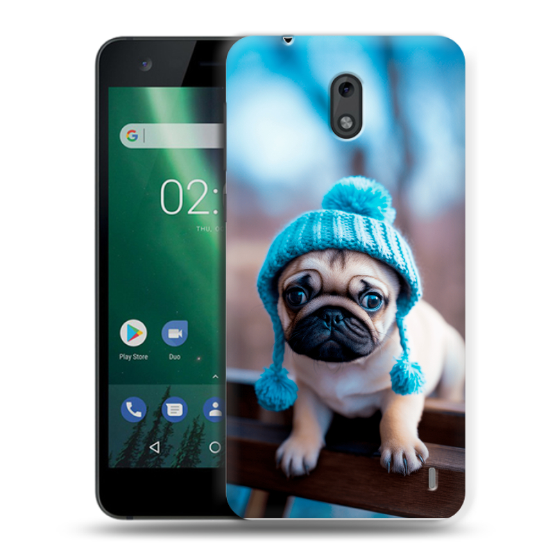 Силиконовый чехол на Nokia 2 с принтом Мопс в шапке Силиконовый чехол на Nokia 2 с принтом Мопс в шапке