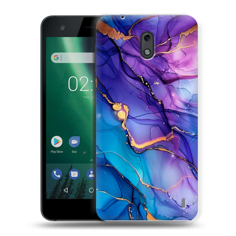 Силиконовый чехол на Nokia 2 с принтом синий мрамор Силиконовый чехол на Nokia 2 с принтом синий мрамор