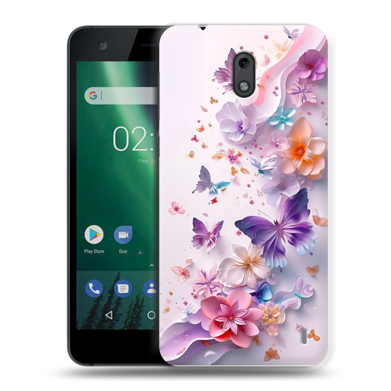 Силиконовый чехол на Nokia 2 с принтом цветы бабочки Силиконовый чехол на Nokia 2 с принтом цветы бабочки
