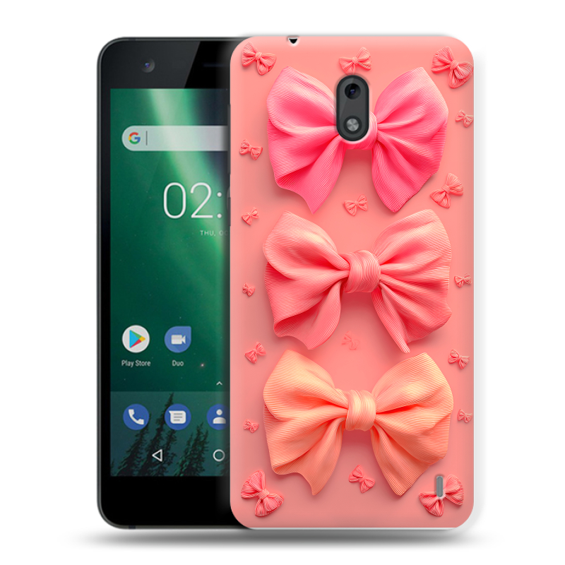Силиконовый чехол на Nokia 2 с принтом Розовые бантики Силиконовый чехол на Nokia 2 с принтом Розовые бантики