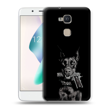 Силиконовый чехол на BQ Aquaris V Plus с принтом Доберман и пистолет