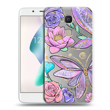 Силиконовый чехол на BQ Aquaris V Plus с принтом Бабочки и цветы