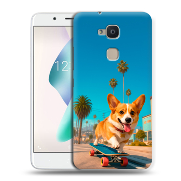 Силиконовый чехол на BQ Aquaris V Plus с принтом Корги на скейте