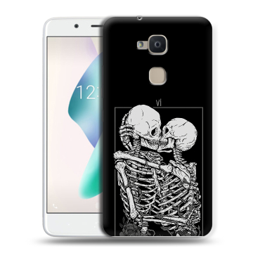 Силиконовый чехол на BQ Aquaris V Plus с принтом Поцелуй скелетов