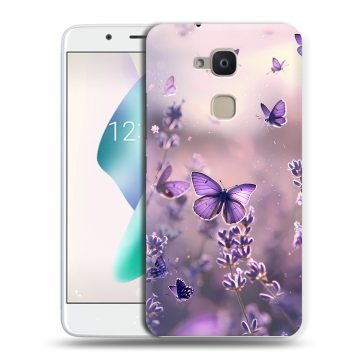Силиконовый чехол на BQ Aquaris V Plus с принтом бабочки и лаванда