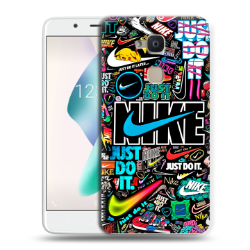 Силиконовый чехол на BQ Aquaris V Plus с принтом найк nike черный